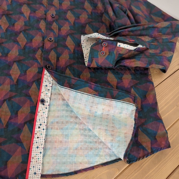 Jermyn & Bond Men’s Button Down Flip Cuff Geometric Print Shirt - Picture 11 of 13